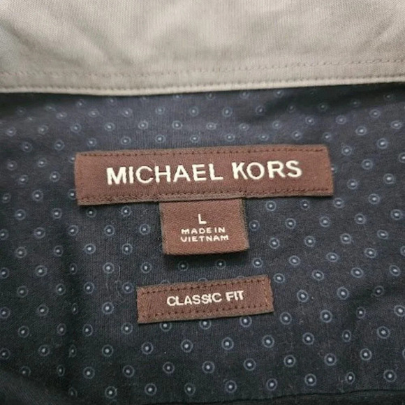 Michael Kors Men Size Large Navy Blue Printed Classic Fit Button Down Shirt - Picture 3 of 6